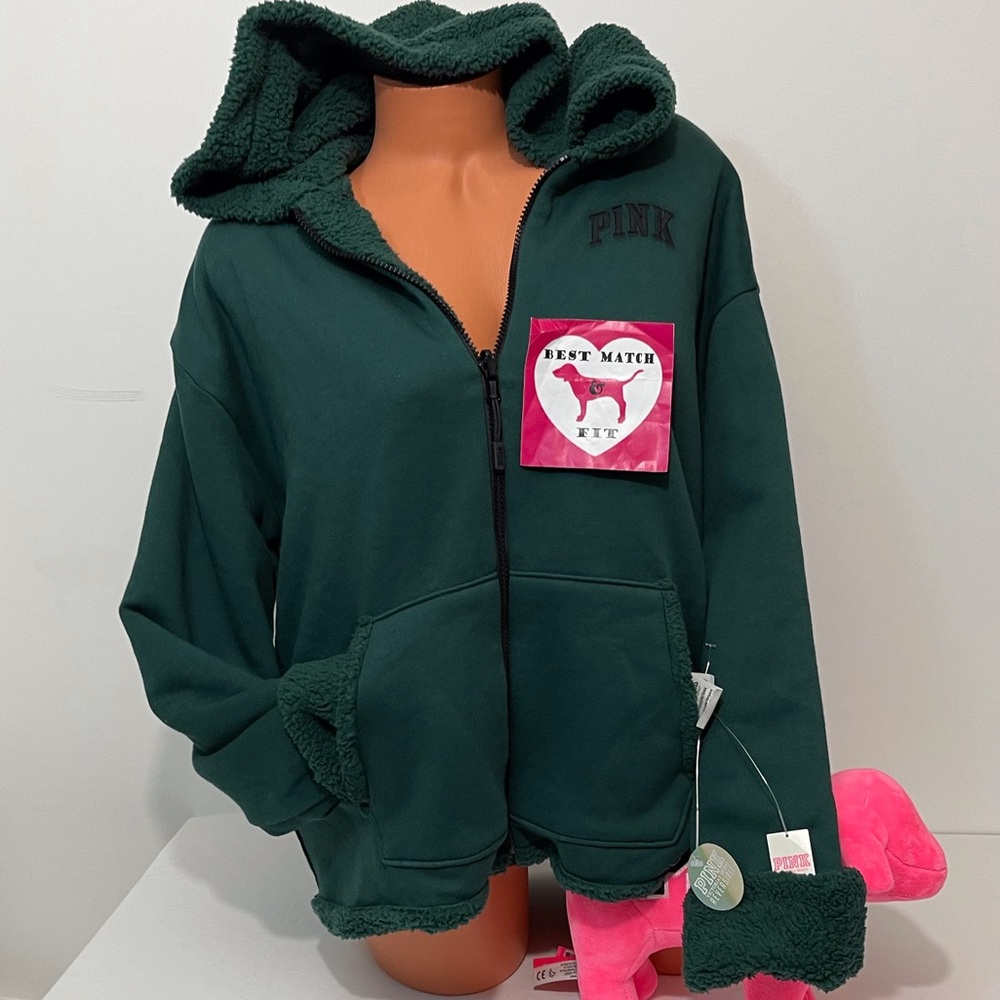 Victoria’s Secret PINK XS S XL 2 in 1 Sherpa Embroidery Hoodie Logo